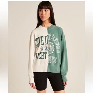 Abercrombie & Fitch Green and White Split Graphic Sweatshirt - S